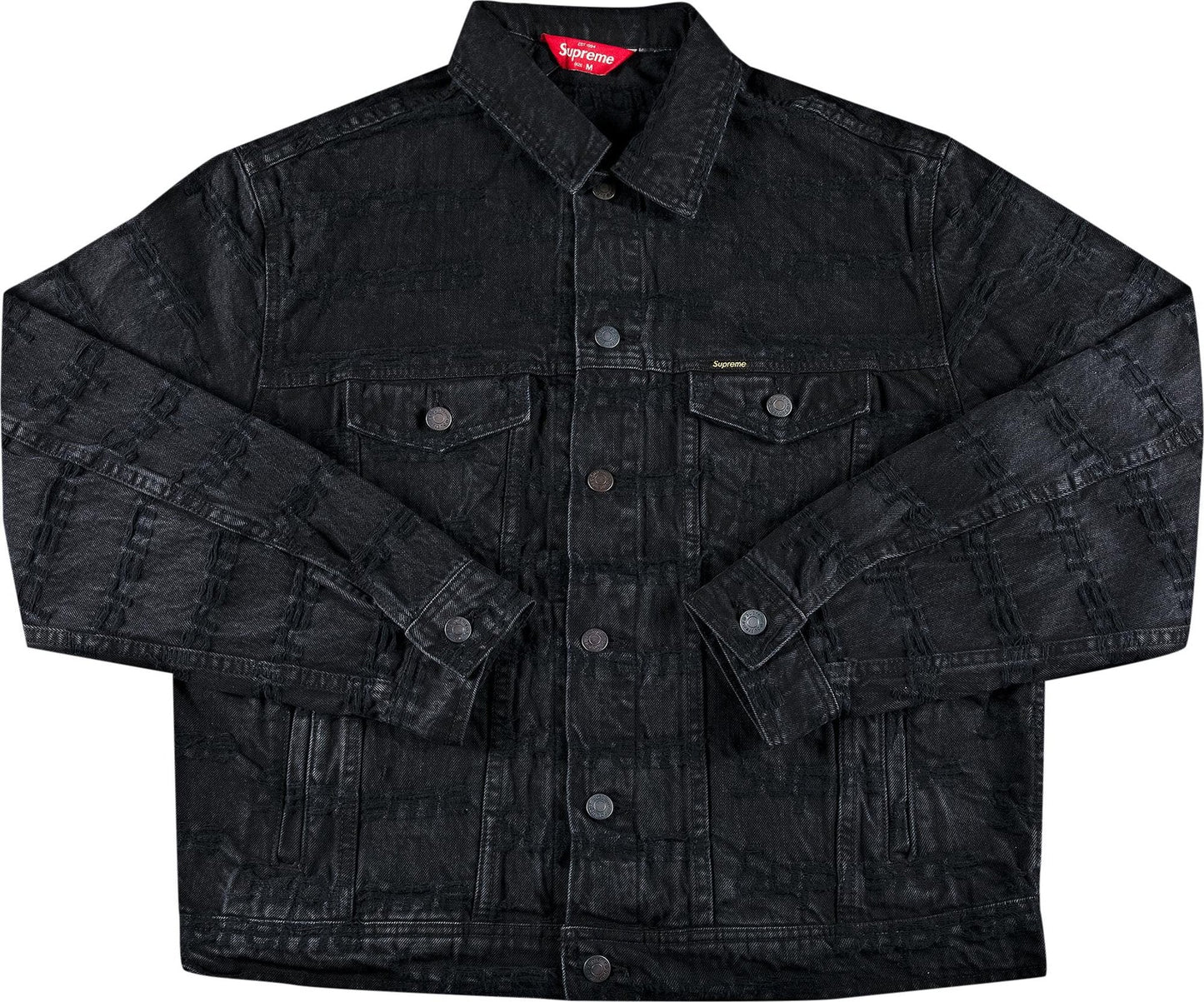 Supreme Frayed Logos Denim Trucker Jacket Blue/Black lg660233441711