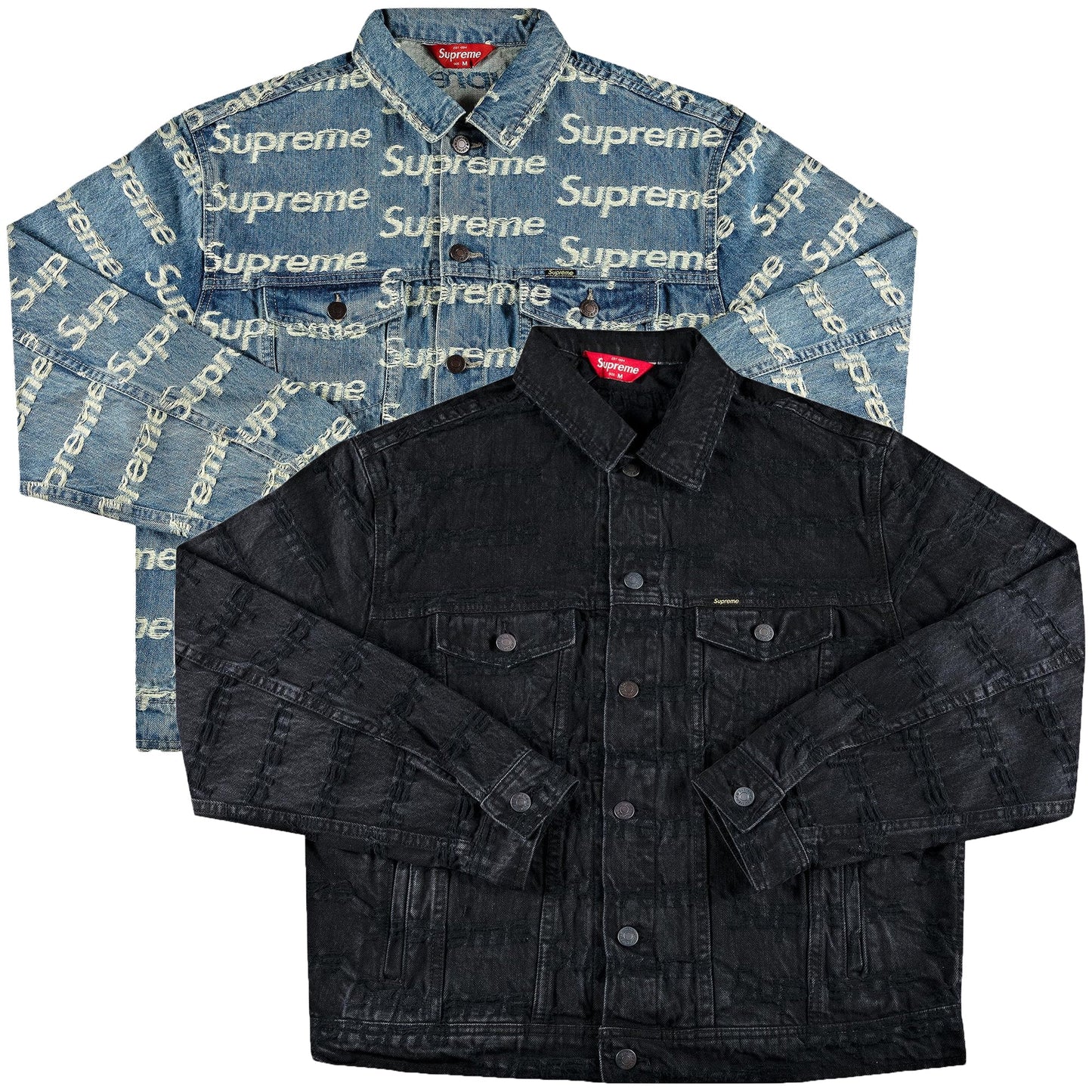 Supreme Frayed Logos Denim Trucker Jacket Blue/Black lg660233441711